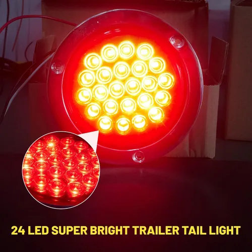 Miniatura 4 de Oyviny 2 luces traseras redondas de freno de freno de remolque de 4 pulgadas, 24 LED, 12 V CC + 4 conectores de luz de remolque de 3 pines