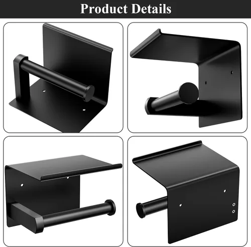 Miniatura 5 de Tindbea Soporte de papel higiénico con estante para teléfono, soporte de rollo de papel higiénico de adhesivo o tornillo, soporte de almacenamiento