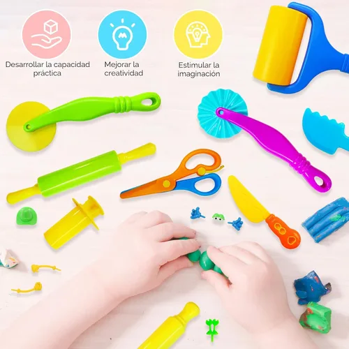 Miniatura 6 de Kit de herramientas de juego de masa y arcilla para niños, accesorios de arcilla para modelar con cortadores de animales, rodillos, tijeras