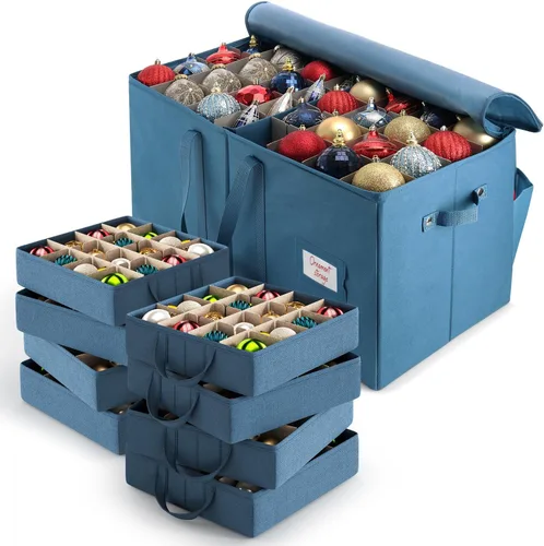 Miniatura 10 de Caja grande de almacenamiento para adornos navideños con divisores ajustables - Contenedor de almacenamiento de adornos de plástico para 128 adornos