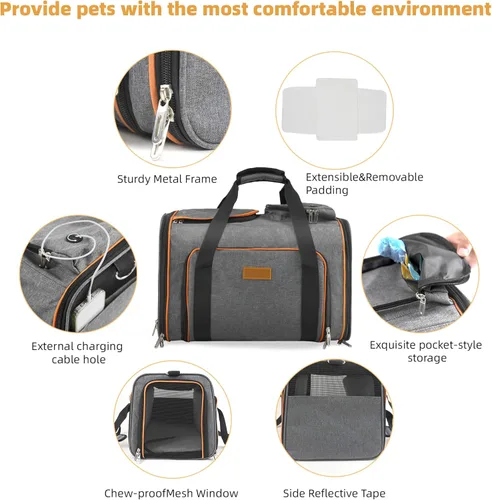 Miniatura 7 de Transportador para gatos, bolsa portátil para mascotas para gatos y perros pequeños, bolsa plegable de malla suave y a prueba de arañazos para Gris+