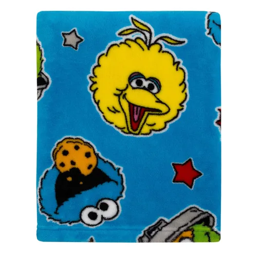 Sesame Street Come and Play - Manta para niños pequeños, azul, verde, rojo y amarillo, Elmo, Big Bird, Cookie Monster y Oscar The Grouch