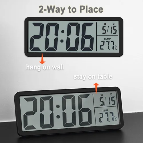 Miniatura 4 de Reloj de pared digital grande de 8.5 pulgadas, funciona con batería o enchufe, reloj digital LCD con pantalla grande con hora, fecha y temperatura