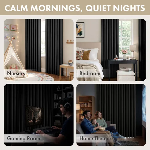 Miniatura 5 de ANRODUO Juego de 2 cortinas con bloqueo de luz del 99%, cortinas de 84 pulgadas de largo, cortinas negras para dormitorio, cortinas con aislamiento