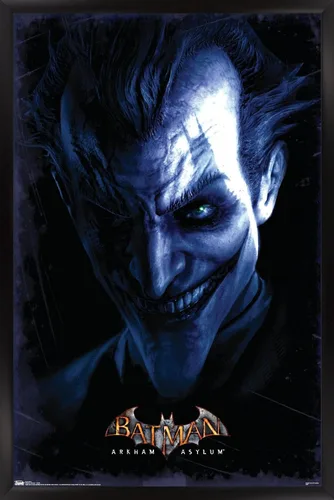 Trends International DC Comics VIdeo Game - Póster de pared de Arkham Asylum - Joker, 14.725 x 22.375 pulgadas, versión enmarcada en negro Versión