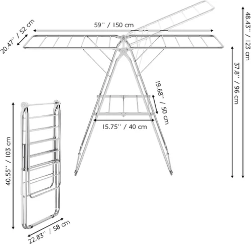 Miniatura 2 de APEXCHASER Tendedero plegable de acero inoxidable, altura ajustable, plegable, ahorro de espacio, plegable