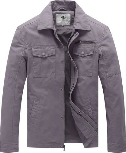 Miniatura 13 de WenVen Chaqueta de solapa militar de algodón de lona casual para hombre