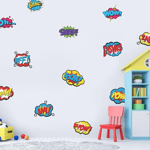 Miniatura 4 de Calcomanías de pared con palabras de cómic de superhéroe, paquete de 12 calcomanías de efectos de sonido de acción, vinilo impermeable y duradero