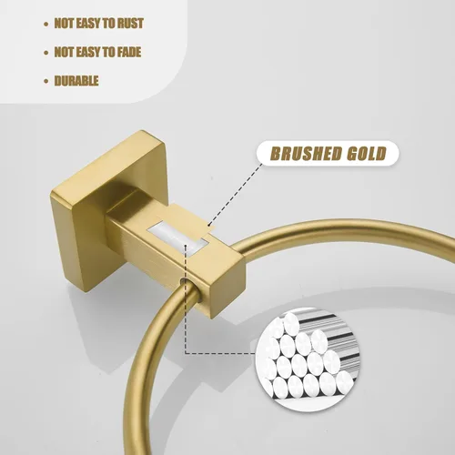 Miniatura 7 de Leyden Soporte de papel higiénico dorado Portador de toalla de mano, Soporte de rollo de papel cepillado de latón Anillo de toalla, Juego moderno