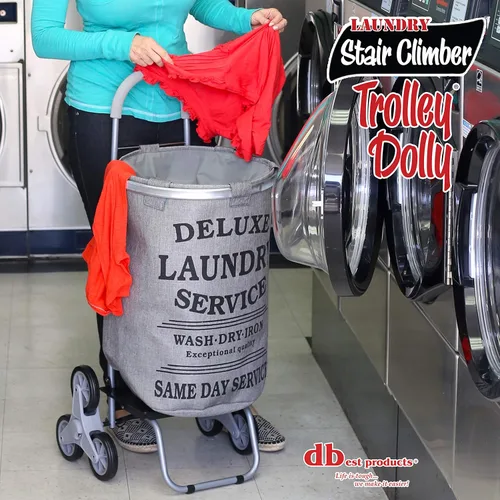 Miniatura 6 de dbest products Carrito de lavandería para escaleras con ruedas, Gris Bolsa de lavandería con cesta y organizador con ruedas