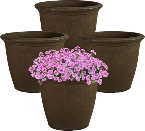 Miniatura 43 de Sunnydaze Anjelica - Maceta grande de plástico para plantas, maceta grande de plástico de doble pared para exteriores con agujeros de drenaje Óxido