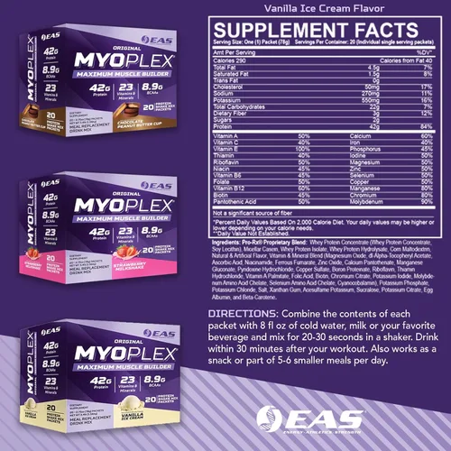 Miniatura 2 de EAS Original Myoplex Maximum Muscle Builder, mezcla de proteínas de reemplazo de comidas, mezcla de proteínas de calidad, 1.48 oz de proteína, 20
