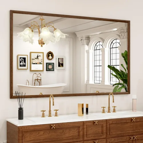 Miniatura 75 de JISOSO - Espejo de baño de 24x36 pulgadas con marco de metal cepillado color níquel, espejo con marco de metal cepillado plateado para pared, espejo