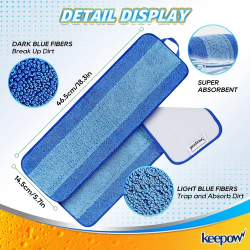 Miniatura 6 de KEEPOW Almohadilla de limpieza de microfibra de 18 pulgadas, almohadillas de repuesto para mopa para pisos de madera dura, almohadillas