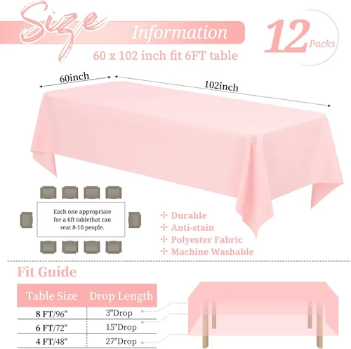 Miniatura 418 de Showgeous Paquete de 4 manteles redondos color rosa intenso de 120 pulgadas de poliéster para mesas redondas, manteles de tela decorativa lavable