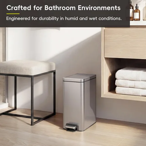 Miniatura 8 de EKO Cubo de basura pequeño para baño con tapa, cierre suave, pedal escalonado, cubo de basura de acero inoxidable de 10 litros/2.6 galones con cubo