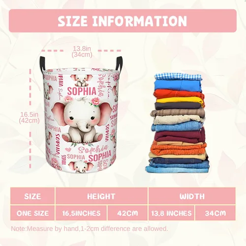 Miniatura 3 de ZOE DAVISON Cestas de lavandería personalizadas de elefante, regalos personalizados de elefante, cesta de lavandería con nombre personalizado