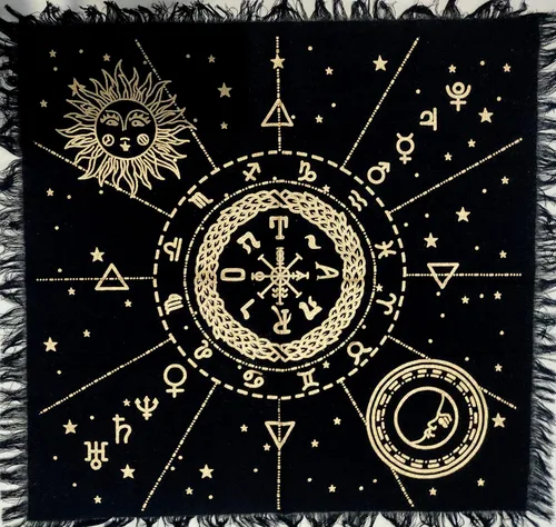 Miniatura 28 de CRAFT KALA Tela de altar planetas espirituales, estrellas rituales y galaxia, hermoso sistema solar, sistema solar, oro y plata, 24 x 24 pulgadas