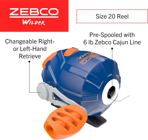 Miniatura 3 de Zebco Wilder - Combo de carrete y caña de pescar, caña de fibra de vidrio duradera de 4 pies 3 pulgadas con mosquetón integrado, carrete patentado