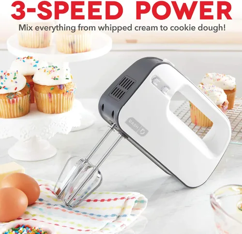 Miniatura 2 de Dash SmartStore - Batidora de mano eléctrica para hornear todos los días, potencia de 3 velocidades y botón eyector de batidor de un solo toque, Gris