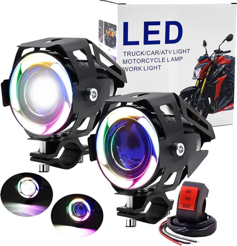 Miniatura 7 de Ourbest Luces antiniebla para motocicleta con interruptor, 12 V/24 V, 3 pulgadas, luz auxiliar de halo para ATV, scooter, camiones, luces Azul