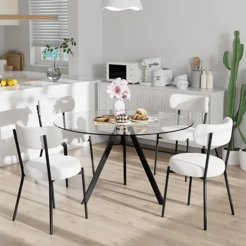 Miniatura 10 de Juego de mesa de comedor circular de vidrio de 39 pulgadas para 4, mesa de comedor redonda pequeña y 4 sillas tapizadas, moderno juego de mesa