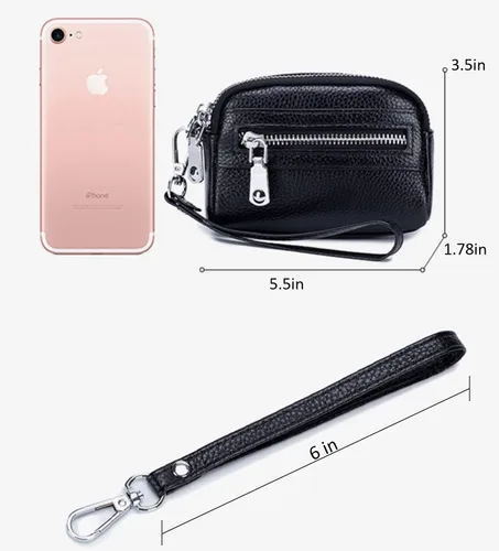 Miniatura 2 de Cartera de cuero genuino con correa para la muñeca, Negro
