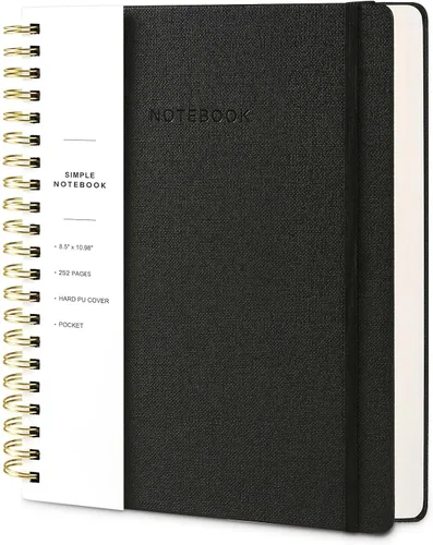 Miniatura 49 de Cuaderno de espiral – Cuaderno grande de tapa dura de 8.5 x 10.98 pulgadas con banda elástica y bolsillo, 180 páginas, diario plano de alambre