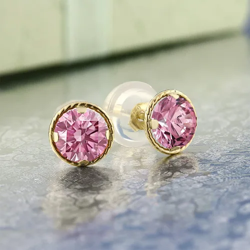 Miniatura 97 de Gem Stone King Aretes redondos de oro amarillo de 14 quilates con piedra natal Redondos de 0.157 in Aretes de oro para mujeres y hombres