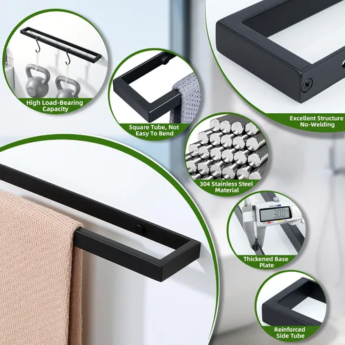 Miniatura 4 de Alise Toallero de mano de 8 pulgadas para montaje en pared de baño, color negro mate, toallero para baño, toallero de acero inoxidable SUS304