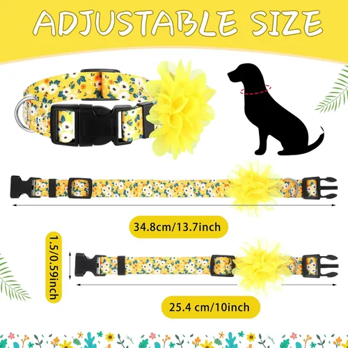 Miniatura 3 de Kajaia Paquete de 4 collares florales para perras, lindos collares ajustables para perros pequeños, medianos y grandes, hembras con flor extraíble