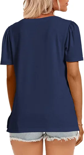 Miniatura 54 de JomeDesign - Camisetas casuales de verano para mujer, manga corta, cuello redondo, manga abullonada