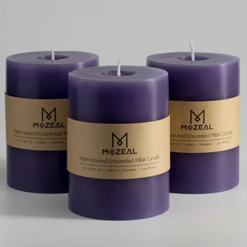Miniatura 108 de MOZEAL Velas grandes sin perfume vertidas a mano de 3 x 8 pulgadas, sin humo, juego de 2, combustión lenta, sin goteo, aproximadamente 150 horas