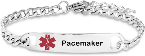 Miniatura 24 de TGLS Pulsera de alerta médica roja para mujeres y hombres, pulsera de emergencia de primeros auxilios de salud grabada ajustable de acero inoxidable