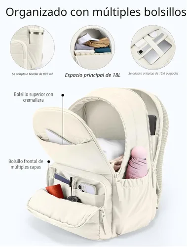 Miniatura 2 de Mochila de viaje Uselike para mujeres, mochila para portátil de 15.6 pulgadas, mochila universitaria acolchada, mochilas de trabajo bonitas, Beige