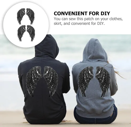 Miniatura 8 de Kichvoe Sequin Angel Wing Applique Patches 2 Pairs Black Embroidered Iron-on Clothes Sewing Patch DIY Garment Decoration for Jackets and Apparel