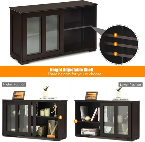 Miniatura 3 de Byroce - Aparador de buffet, armario apilable de almacenamiento para barra de café con estante ajustable y puertas correderas de vidrio, armario