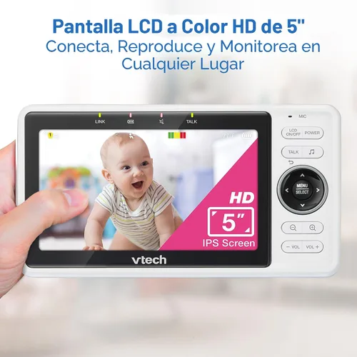 Miniatura 5 de VTech Monitor de bebé WiFi inteligente de 2 cámaras con cámara FHD de 1080p y pantalla IPS HD de 5", aplicación gratuita con video de detección