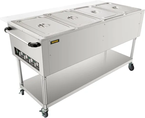 Miniatura 13 de Vevor - Calentador de alimentos comercial de 4 bandejas, mesa de vapor eléctrica de 4 x 20.6QT, calentador de alimentos para buffet de catering