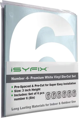 Miniatura 37 de iSYFIX - Calcomanías de vinilo blancas con número 0 (cero) - Juego de 6 unidades de 1.5 pulgadas autoadhesivas - Decalcomanías premium troqueladas