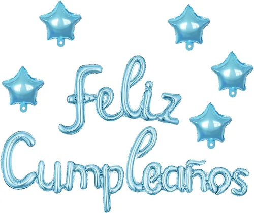 Miniatura 4 de Cartel de globos de Feliz Cumpleanos con 5 globos de estrella temática de fiesta