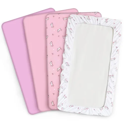 Miniatura 4 de Juego de sábanas para mini cuna para niñas, paquete de 4, sábanas para mini cuna portátil para niñas (38" x 24") Multiuso para Pack n Play