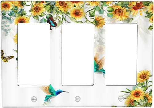 Miniatura 135 de Cubiertas de Interruptor de Luz Artísticas de Cuádruple Palanca con Hojas Tropicales Florales Boho, Flores Bohemias Decorativas Botánicas, Placas