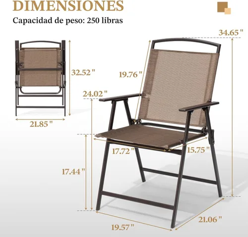 Miniatura 2 de Crestlive Products Juego de 4 sillas plegables para patio, paquete de 4, sillas de comedor al aire libre con reposabrazos para campamento, playa
