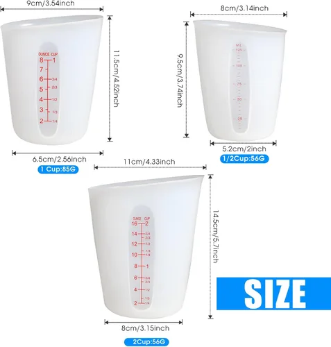 Miniatura 2 de ZUYEE Tazas medidoras de silicona (2 tazas + 1 taza) tazas de fusión flexibles para mantequilla de resina epoxi, taza de chocolate para hornear, 2