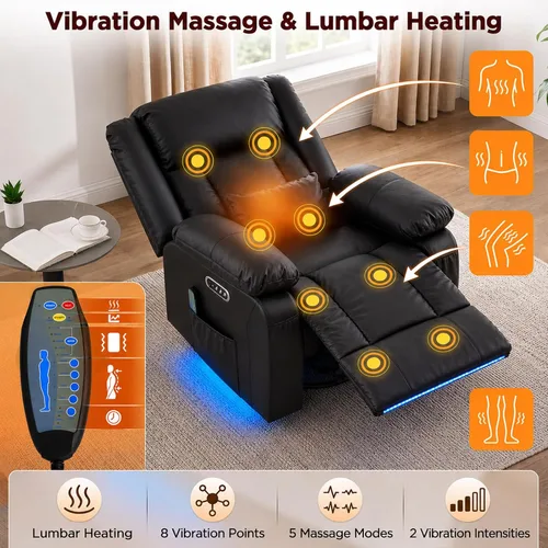 Miniatura 4 de Silla reclinable giratoria eléctrica con motor doble, sillón reclinable eléctrico con masaje por vibración y calor, luz LED, silla reclinable
