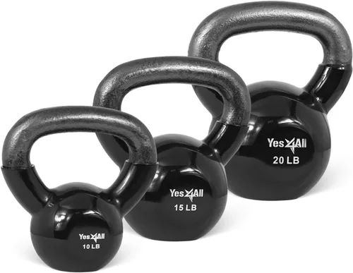 Miniatura 27 de Yes4All - Juego de pesas rusas recubiertas de vinilo, set combinado para entrenamiento corporal completo, fuerza de agarre, flexiones y ejercicios