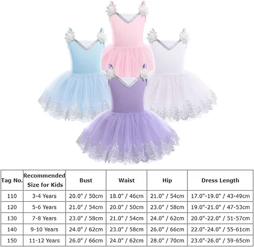Miniatura 4 de ODASDO Leotardo de ballet para niñas, camisola, faldas tutú, lentejuelas brillantes, bordado de flores, vestido de baile, traje de gimnasia