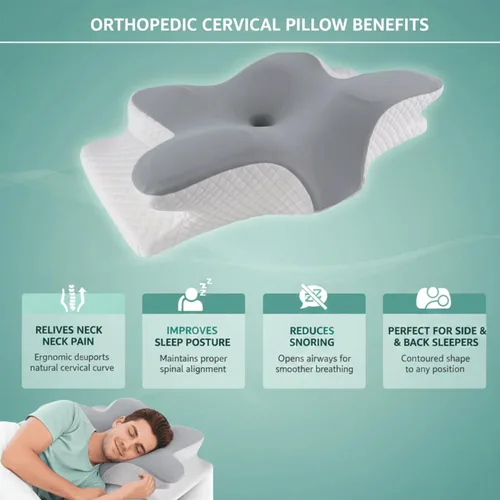 Miniatura 3 de Auralix Almohada de espuma viscoelástica con máscara para dormir – Almohada cervical ergonómica para el cuello, almohada ortopédica de apoyo