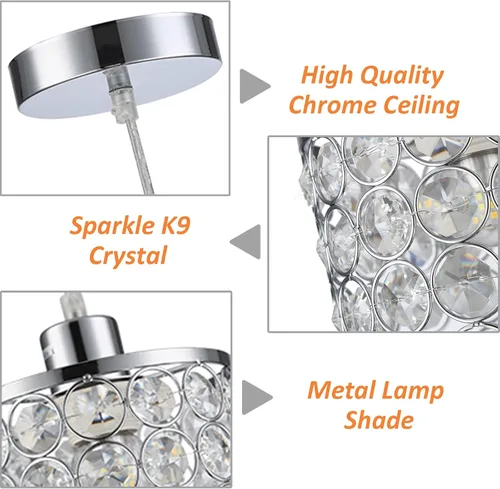Miniatura 3 de Paquete de 3 lámparas colgantes de cristal, iluminación colgante de isla de cocina cromada, luces colgantes de techo con cable ajustable